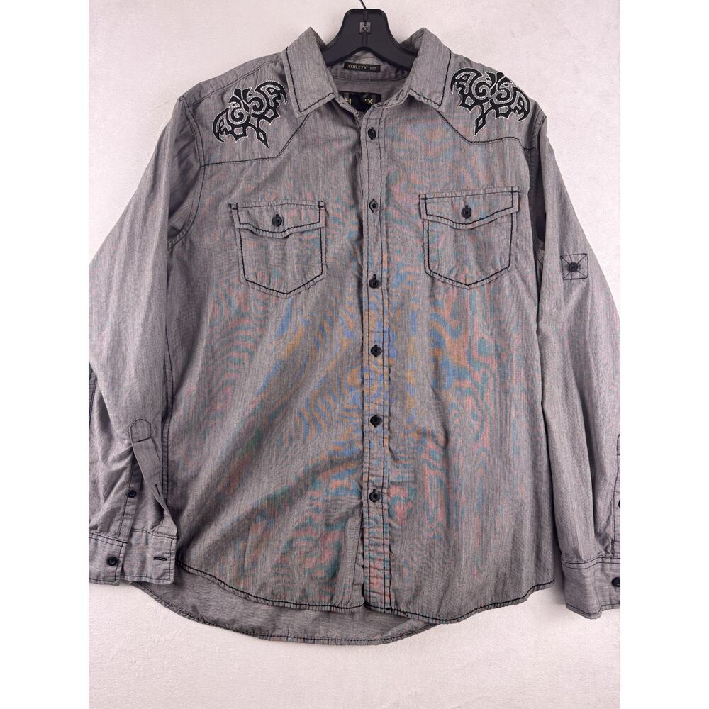 Vintage Y2K Helix Athletic Fit Shirt Mens L Gray Tribal Grunge MMA